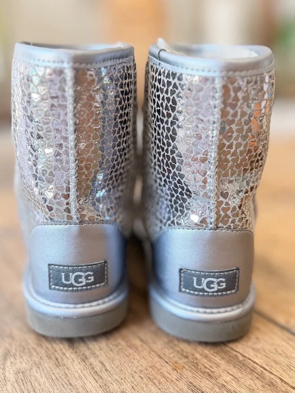 UGG Kids' Classic II Gel Hearts Boots Silver Size 2 great condition